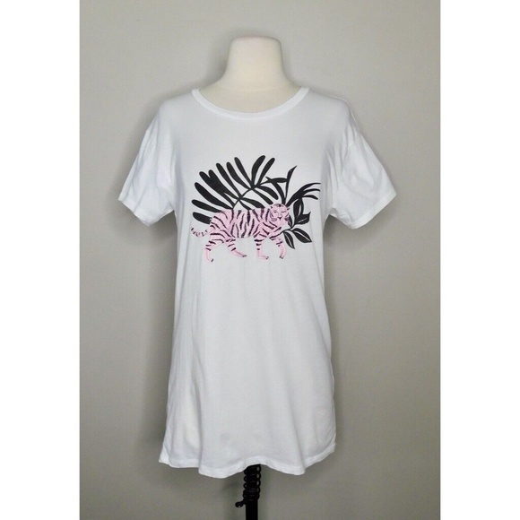 CLC COREY LYNN CALTER Yvette Embroidered Tiger Tee Screen-Print White Knit Small - Picture 2 of 12